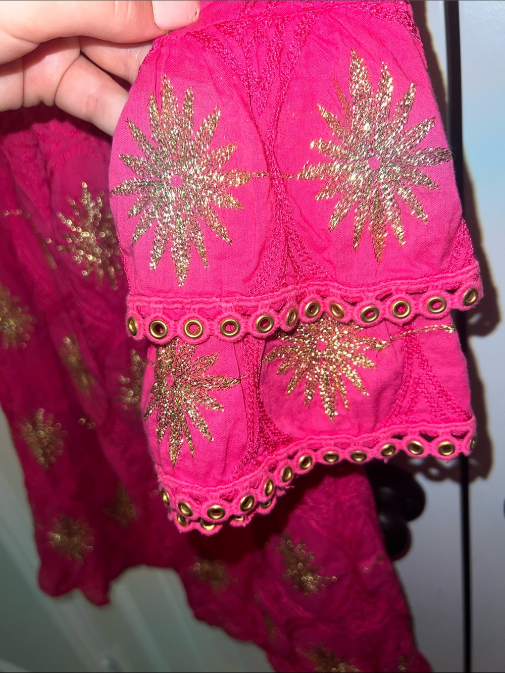 Boston Proper Off-Shoulder Fuchsia Dress with Gold Embroidery size XS - Picture 4 of 10